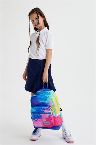 Coral High Renkli Fırça Darbeleri İlkokul ve Günlük Sırt Çantası - Kız Çocuk - USB Soketli