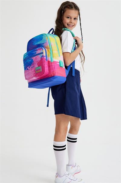 Coral High Renkli Fırça Darbeleri İlkokul ve Günlük Sırt Çantası - Kız Çocuk - USB Soketli