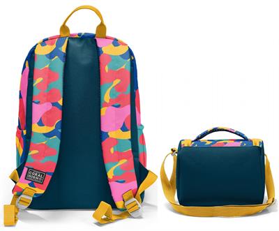 Coral High Renkli Kamuflaj Desenli (Unisex) Okul Sırt ve Beslenme Çantası Seti - SETYGN33232B