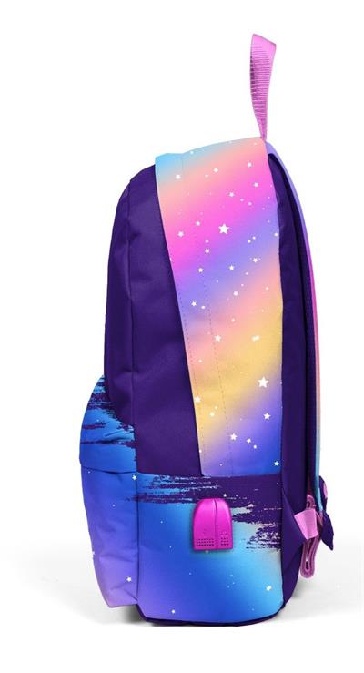 Coral High Renkli Unicorn Desenli Sırt Çantası - Okul ve Günlük - USB+AUX Soketli - Kız