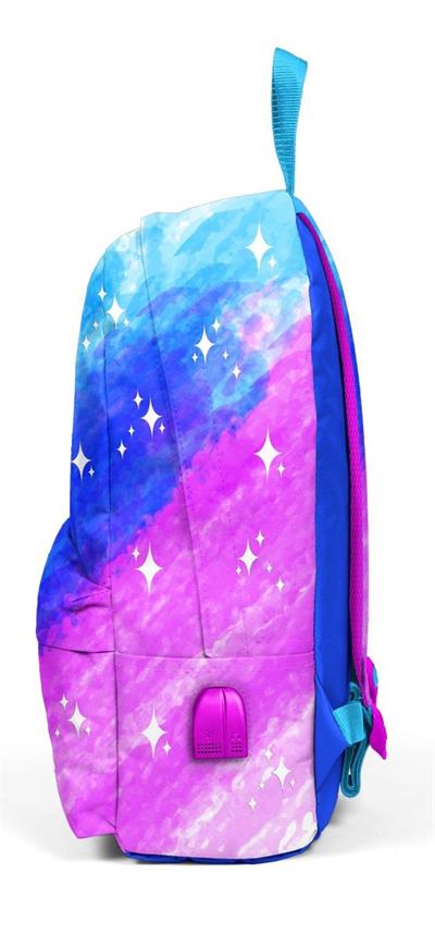 Coral High Saks Mavi ve Pembe Desenli Sırt Çantası - Okul ve Günlük - USB+AUX Soketli