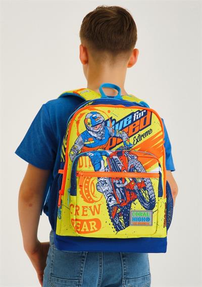 Coral High Sarı Mavi Motorsiklet İlkokul Sırt Çantası ve Kalemlik Seti - Erkek