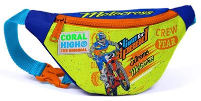 Coral High Sarı Mavi Motorsiklet USB Soketli Okul Çanta Seti ve Bel Çantası - Erkek Çocuk