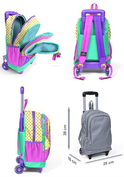 Coral High Sarı Pembe Sevimli Köpek Işıklı Tekerlekli Çekçek Çanta ve Kalemlik Seti - Kız Çocuk