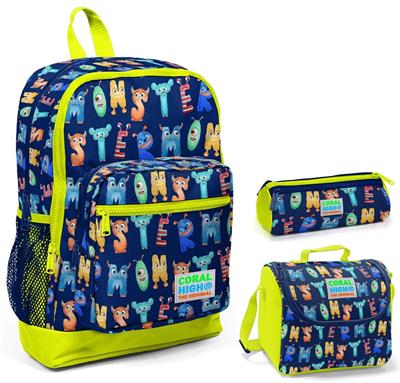 Coral High Sevimli Harfler Baskılı Erkek 3lü İlkokul Çanta Seti