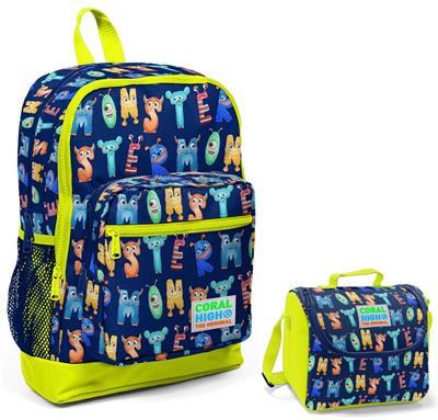 Coral High Sevimli Harfler Baskılı İlkokul Çantası ve Beslenme Seti - Erkek Çocuk