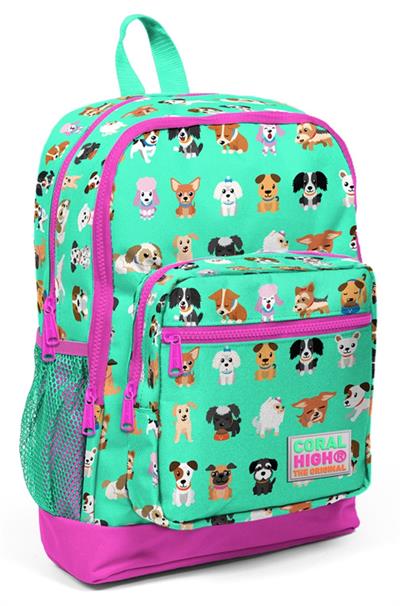 Coral High Sevimli Köpekler Baskılı İlkokul ve Günlük Sırt Çantası - Kız Çocuk
