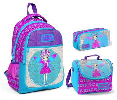 Coral High Simli Parlayan Peri Kız İlkokul Çantası Takımı - Okul Seti