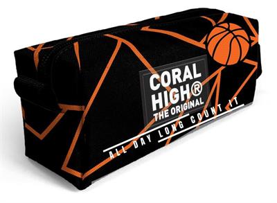Coral High Siyah Basketbol Desenli Erkek Çocuk Isı Yalıtımlı Beslenme Çantası ve Kalemlik Seti