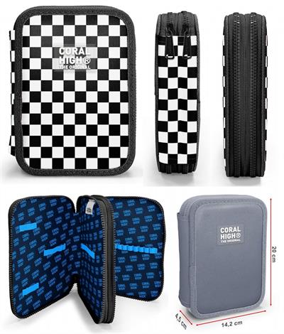 Coral High Siyah Beyaz Damalı Kız Çocuk Okul Çantası ve Organizer Kalemlik Seti - İlkokul ve Ortaokul