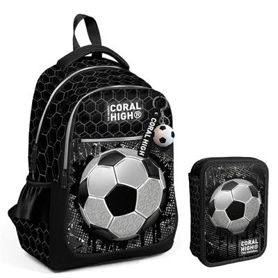 Coral High Siyah Beyaz Futbol Baskılı Erkek Çocuk Okul Çantası ve Organizer Kalemlik Seti 23653+11153