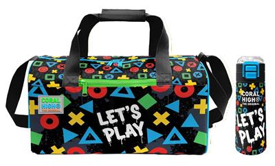 Coral High Siyah Çok Renkli Lets Play Baskılı Erkek Çocuk Spor Çantası ve 500 ml Çelik Matara Seti 27552
