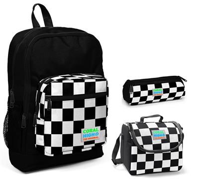 Coral High Siyah Damalı Erkek Çocuk 3lü İlkokul Çanta Seti