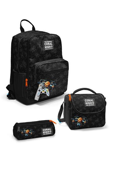 Coral High Siyah Drone Desenli 3lü Okul Çanta Seti SET0123691 - Erkek
