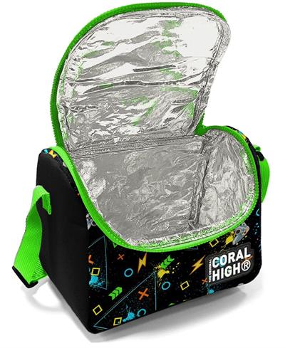 Coral High Siyah Fosforlu Yeşil Gamer Isı Yalıtımlı Beslenme Çantası - Erkek Çocuk