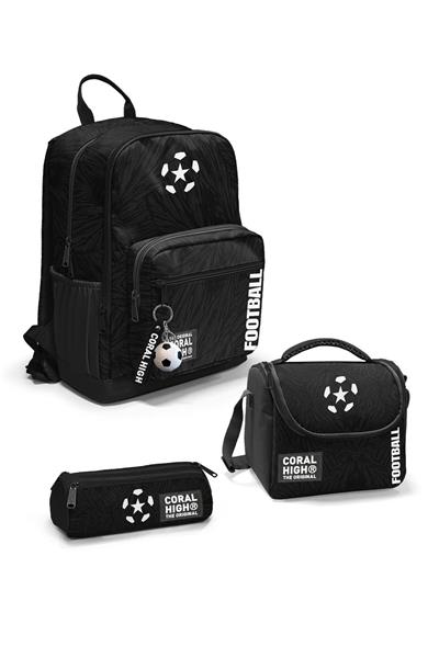 Coral High Siyah Futbol Desenli 3lü Okul Çanta Seti SET0123698 - Erkek