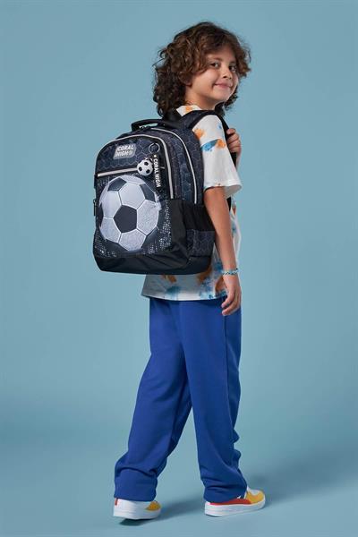 Coral High Siyah Futbol Desenli Erkek Çocuk İlkokul Çantası ve Günlük Sırt Çantası