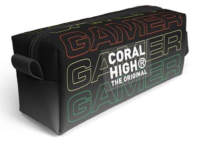 Coral High Siyah Gri Gamer Desenli Erkek Çocuk Isı Yalıtımlı Beslenme Çantası ve Kalemlik Seti
