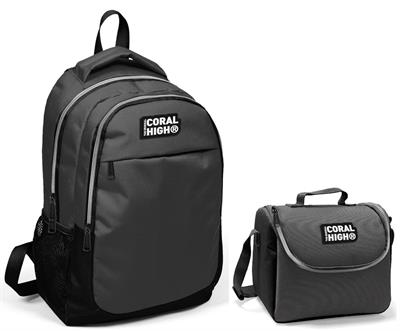 Coral High Siyah Gri Okul Sırt Çantası ve Beslenme Çantası - Erkek Çocuk