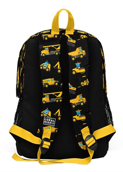 Coral High Siyah İş Makineleri Baskılı İlkokul ve Günlük Sırt Çantası