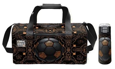 Coral High Siyah Kahverengi Futbol Topu Baskılı Erkek Çocuk Spor Çantası ve 500 ml Çelik Matara Seti 27553