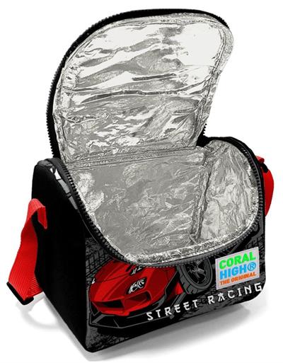 Coral High Siyah Kırmızı Araba Çekçek Okul Çantası ve Beslenme Seti - Işıklı Tekerlekler - Erkek Çocuk