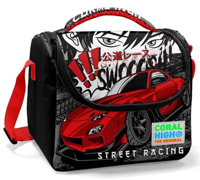 Coral High Siyah Kırmızı Araba Erkek Çocuk Okul Beslenme Çantası - Yalıtımlı