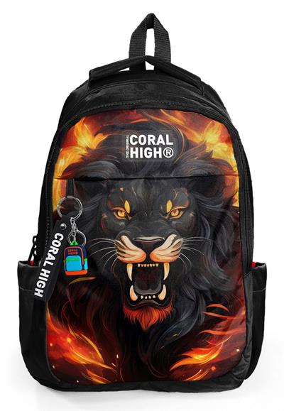 Coral High Siyah Kükreyen Aslan Desenli Erkek Çocuk İlkokul ve Ortaokul Sırt Çantası - Üç Bölmeli 23671