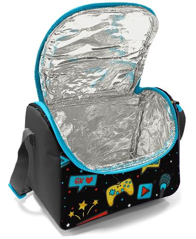 Coral High Siyah Mavi Gamer Desenli Erkek Çocuk Isı Yalıtımlı Beslenme Çantası ve Kalemlik Seti
