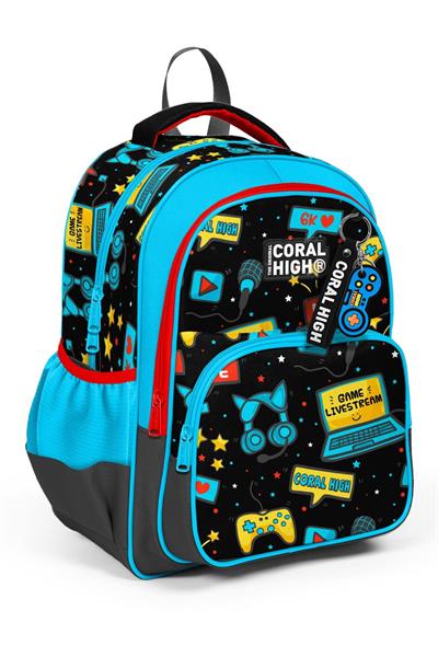 Coral High Siyah Mavi Gamer İlkokul ve Günlük Sırt Çantası - Erkek Çocuk