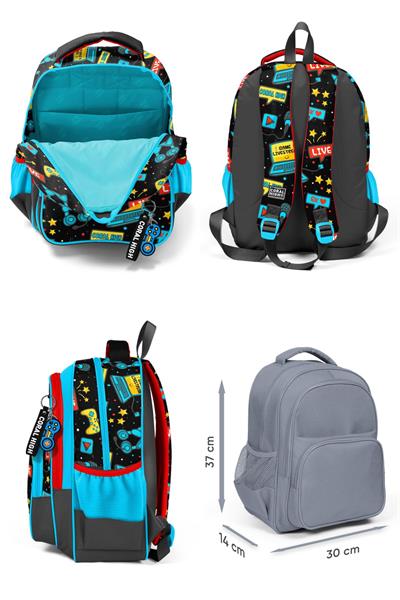 Coral High Siyah Mavi Gamer İlkokul ve Günlük Sırt Çantası - Erkek Çocuk