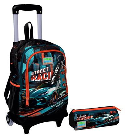 Coral High Siyah Nefti Yarış Arabası Işıklı Tekerlekli Çekçek Çanta ve Kalemlik Seti - Erkek Çocuk