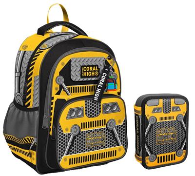 Coral High Siyah Sarı Robot Erkek Çocuk Okul Çantası ve İki Katlı Organizer Kalemlik Seti