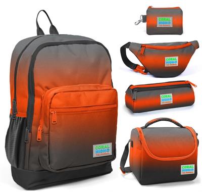 Coral High Siyah Turuncu Gradyan Beşli Okul ve Günlük Çanta Seti