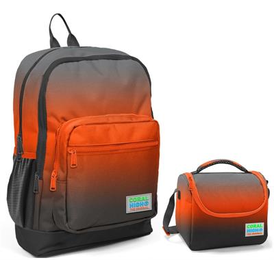 Coral High Siyah Turuncu Gradyan Okul Sırt ve Beslenme Çantası Seti - Erkek