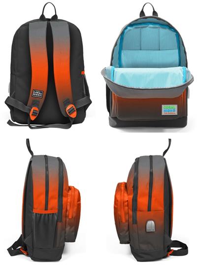 Coral High Siyah Turuncu Gradyan Okul ve Beslenme Çantası Seti - Usb Soketli - Erkek Çocuk