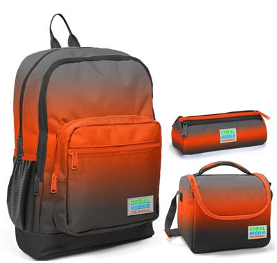 Coral High Siyah Turuncu Gradyan Üçlü İlkokul Okul Çanta Seti