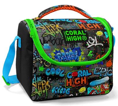Coral High Siyah Yeşil Grafiti İlkokul Okul Beslenme Çantası - Yalıtımlı
