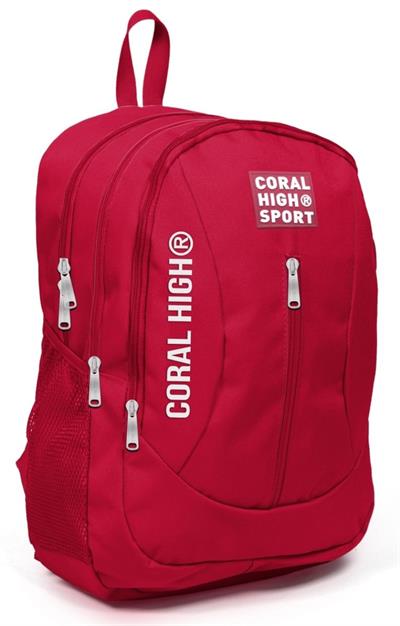 Coral High Sport Kırmızı Okul ve Günlük Sırt Çantası - Dört Gözlü - USB ve AUX Soketli