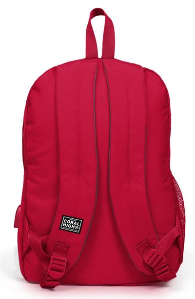 Coral High Sport Kırmızı Okul ve Günlük Sırt Çantası - Dört Gözlü - USB ve AUX Soketli