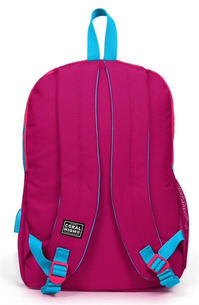 Coral High Sport Pembe Kırmızı Okul ve Günlük Sırt Çantası - Dört Gözlü - USB ve AUX Soketli