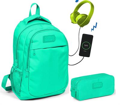 Coral High Su Yeşili İlkokul Çantası ve Kalemlik Seti - USB Soketli