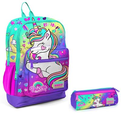 Coral High Su Yeşili Lavanta Unicorn İlkokul Sırt Çantası ve Kalemlik Seti - Kız Çocuk