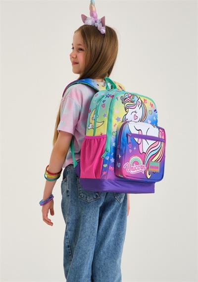 Coral High Su Yeşili Lavanta Unicorn Kız Çocuk İlköğretim Okul Sırt Çantası ve Beslenme Çanta Seti