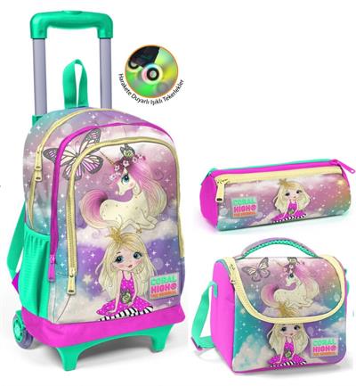 Coral High Su Yeşili Unicorn Çekçek Okul Çantası Seti - Işıklı Tekerlekler - Kız Çocuk