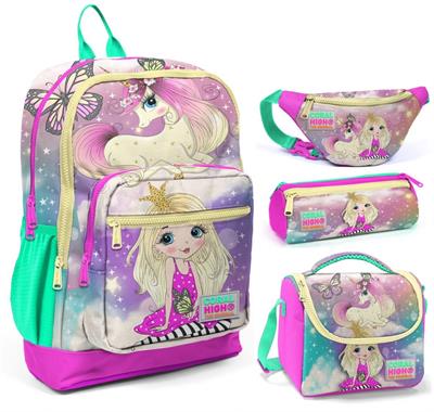Coral High Su Yeşili Unicorn Üçlü Okul Çantası ve Bel Çantası Seti
