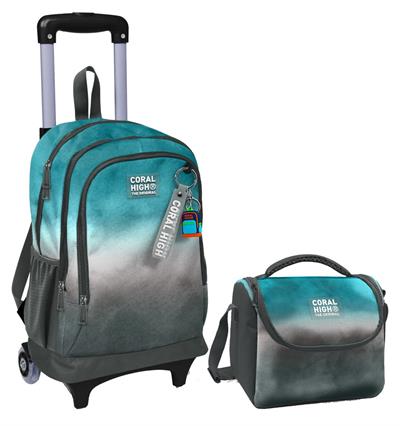 Coral High Turkuaz Gri Batik Işıklı Tekerlekli Okul Çantası ve Beslenme Seti - Erkek Çocuk