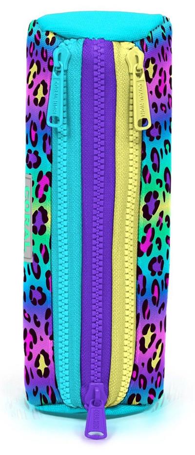 Coral High Turkuaz Leopar Desenli Kız Çocuk Üç Bölmeli Okul Kalem Çantası 22085