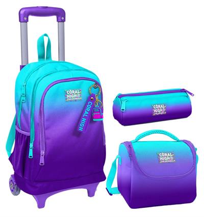 Coral High Turkuaz Mor Renk Geçişli Üçlü Çekçek Işıklı Tekerlekli Çanta Seti - Erkek Çocuk