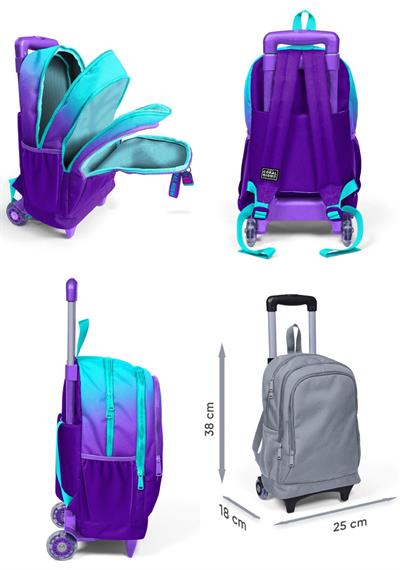 Coral High Turkuaz Mor Renk Geçişli Üçlü Çekçek Işıklı Tekerlekli Çanta Seti - Erkek Çocuk
